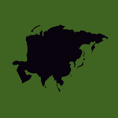 Silhouette of Asias outline on a green background, emphasizing its geographic diversity and unity.