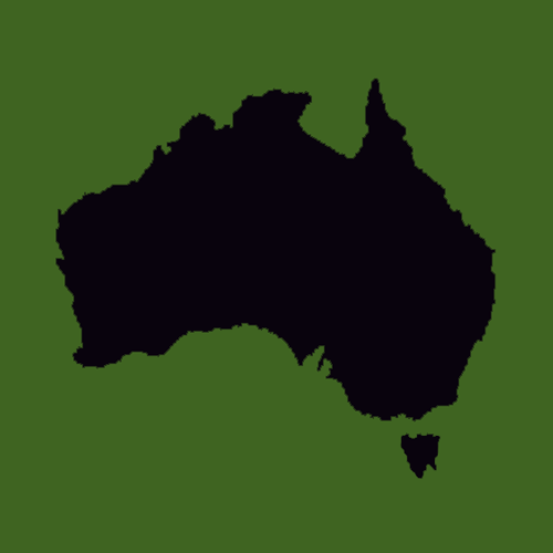 Silhouette map of Australia with Tasmania on green background.