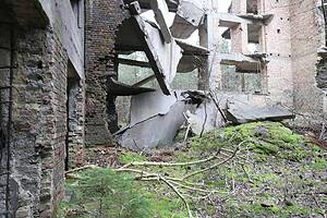 Crumbling brick ruins overgrown with moss, perfect for urban exploration on the lost place map.