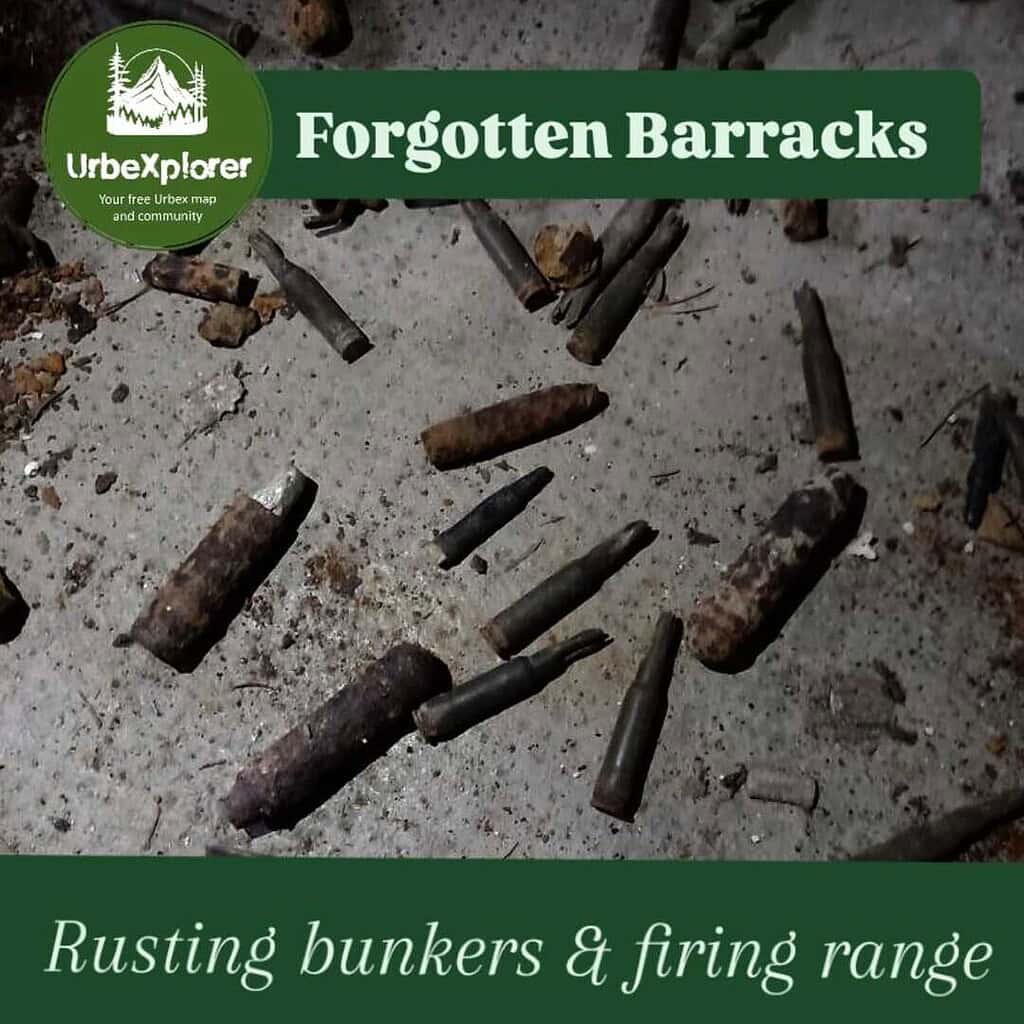 Rusted bullet casings on concrete; abandoned military site exploration.