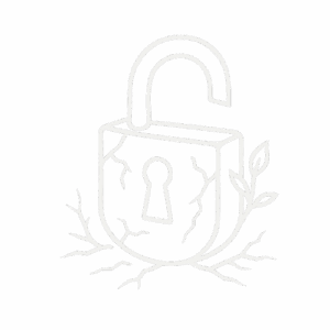 Opened padlock with cracks and a plant, symbolizing urbex decay and natures resilience.